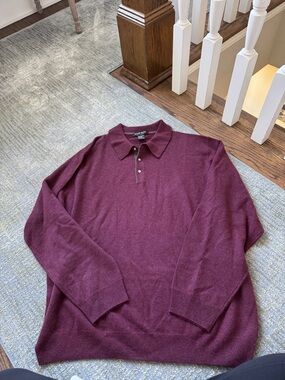 Richard white Classic Men's Long-Sleeve Polo Sweater - Burgundy CASHMERE